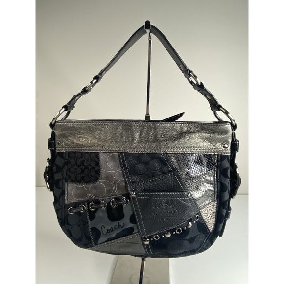Coach Zoe Patchwork Silver Animal Print Black Gray Purse Suede Model f0873-12901 - Picture 6 of 16